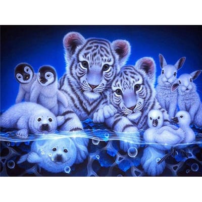 DIY diamant borduurwerk drie witte tijger dier Diamond schilderij kruissteek slaapkamer decoratie 20X30CM blue