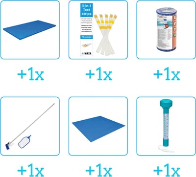 Accessoires voor Bestway Steel Pro Zwembad - 400x211x81 cm - Rechthoekig - Met filterpomp - Bestway - 56424 - Afdekzeil - Testrips - Filter - Schoonmaakset - Grondzeil - Thermometer