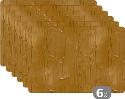 Placemat - Placemats kunststof - Verf - Patronen - Oker - 45x30 cm - 6 stuks - Hittebestendig - Anti-Slip - Onderlegger - Afneembaar