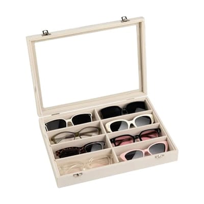 Zonnebrilorganizer met Doorzichtig Deksel - 8 Slots Fluwelen Brillenetui