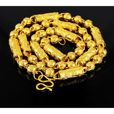 Zandgoud 8MM Bolkralen Heren Drakenpatroon Ketting Imitatie Verguld 24K Gouden Sieraden multi