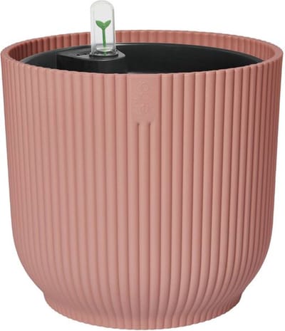 Elho Vibes Fold Rond 22 met Self-Watering Insert - Bloempot met Watermeter - 100% Gerecycled Plastic - Ø 22 x H 20.2 cm - Delicaat roze