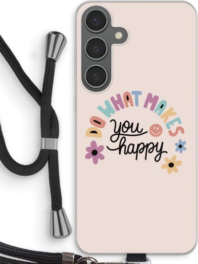 Case Company® - Hoesje met koord geschikt voor Samsung Galaxy S24 Plus hoesje met Koord - Happy days - Telefoonhoesje met Zwart Koord - Bescherming aan alle Kanten en Over de Schermrand