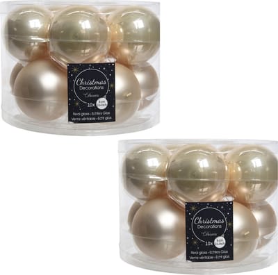 20x Licht parel/champagne glazen kerstballen 6 cm - glans en mat - Glans/glanzende - Kerstboomversiering licht parel/champagne
