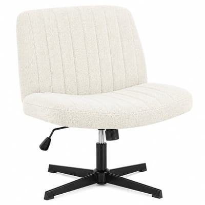 ITRONIQ Bureaustoel Zonder Armleuningen - Ergonomische Draaistoel - Verstelbare Hoogte - Kantelbaar - Teddy Bouclé - Crème