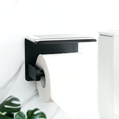 CHPN - Zelfklevende WC Rolhouder - Toiletrolhouder - Met plankje voor je telefoon - Zelfklevend - RVS - Houder voor wcrol - Badkamer accessoire