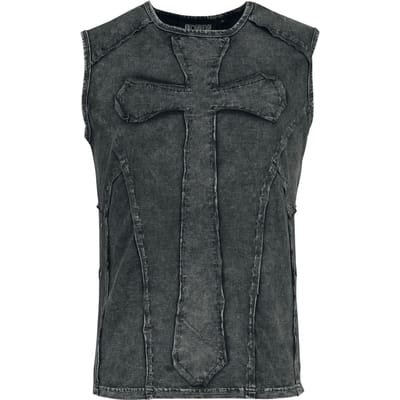 Poizen Industries - Gothic Tanktop - Crux Noctis Vest Mens Grey Stonewash - S tot L - voor Mannen - grijs