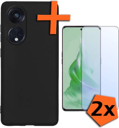 Hoes - Met 2x Screenprotector - Geschikt voor OPPO Reno 8T 4G - Sterk & Shockproof - Back Cover - Siliconen Case - Telefoon Hoes - Zwart