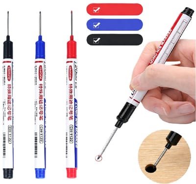 Verlengde Permanente Marker Set (3 stuks) – Rood, Blauw & Zwart – 20 mm Lange Punt – Diep Gat Marker voor Vakman & Klusser