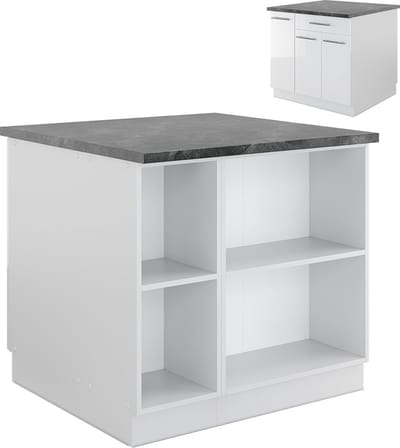 Vicco Fame-Line Keukeneiland – 90 cm met lade, zonder werkblad Wit hoogglans/wit