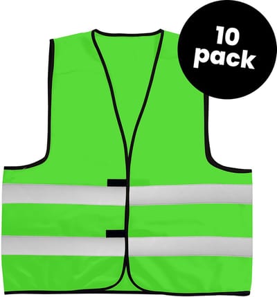 10-pack Veiligheidshesjes kinderen - Veiligheidsvesten kind - Lime groen - Maat XS (3-7jaar) - Hesjes veiligheid verkeer