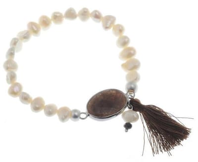 Behave - Rekarmband dames - Parel bruin kwastje - Boho aards - 17cm