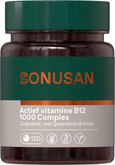 BONUSAN Actief Vitamine B12 1000 Complex – 120 Zuigtabletten – Methyl- & Adenosylcobalamine – Met Actief Folaat – Ondersteunt Energie, Zenuwstelsel en Rode Bloedcellen