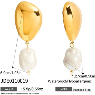 Youthway Elegante Schelp Parel Oorbellen Druppelvormig Geometrisch Goudkleurig Roestvrij Staal Oorbellen Mode Sieraden Cadeau yellow