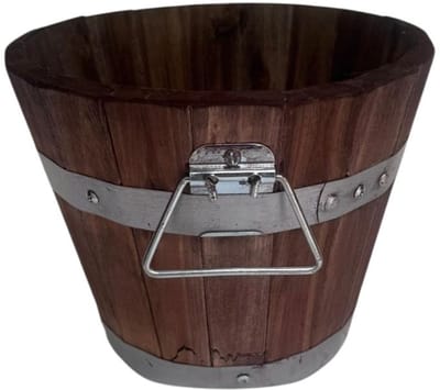 Plantenbak van Bruin Acaciahout met Handgreep – 25x20 cm – FSC-gecertificeerd – Duurzame Houten Kuip voor Binnen en Buiten