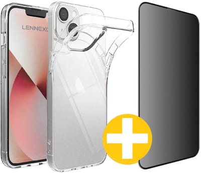 Hoesje en Privacy Screenprotector Combi Geschikt Voor iPhone 14 Plus - Transparant Hoesje + Privacy Glas