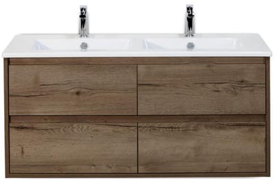 Porto Badmeubelset 120 cm - 4 Laden Tabacco - Keramische Wastafel Wit Slim