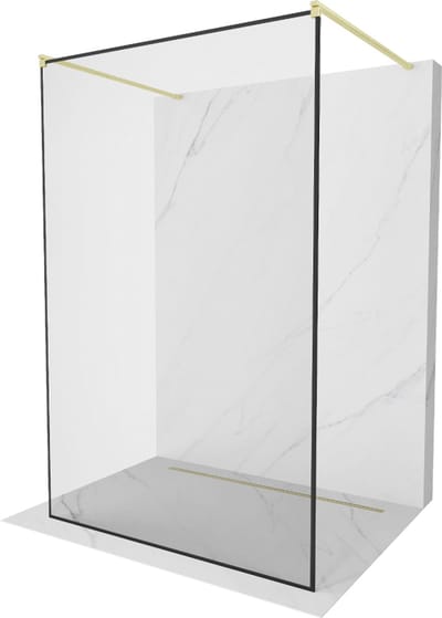 Mexen Kioto vrijstaande douchewand 100 x 200 , zwart frame 8 mm, geborsteld goud - 800-100-002-55-70