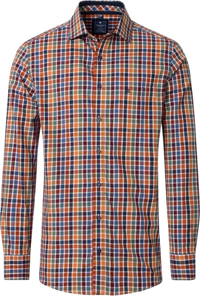 Redmond comfort fit overhemd - twill - rood - blauw - wit - groen - oranje geruit - Strijkvriendelijk - Boordmaat: 39 - 40