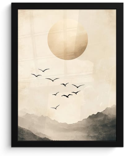 Poster in lijst - Fotolijst 30x40 cm - Posters - Landschap - Japandi - vogel - Posterlijst zwart - Decoratie - Wanddecoratie woonkamer - Muurdecoratie slaapkamer