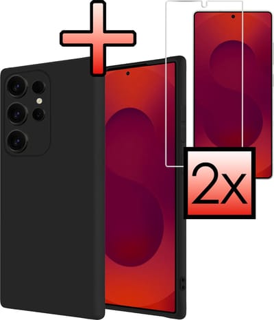 Hoesje - Met 2x Screenprotector - Geschikt voor Samsung Galaxy S25 Ultra - Sterk & Shockproof - Back Cover - Siliconen Case - Telefoon Hoes - Zwart