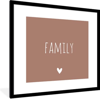 Fotolijst incl. Poster - Engelse quote "Family" tegen een bruine achtergrond - 40x40 cm - Posterlijst