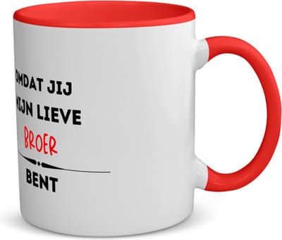 Akyol - omdat jij mijn lieve broer bent koffiemok - theemok - rood - Broer - de liefste broer - verjaardag - cadeautje voor broer - kado - geschenk - 350 ML inhoud