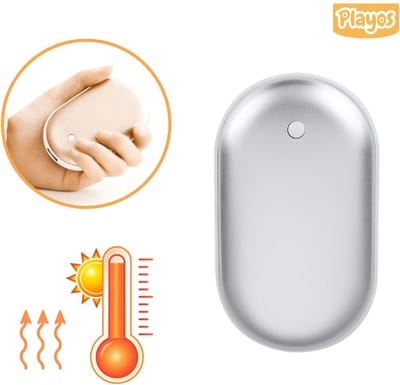 Playos® - Oplaadbare Handwarmer - met Powerbank - Zilver - 3 Standen - tot 55 °C - 4000 mAh - Herbruikbaar - USB - Herbruikbare Handwarmer - Winter - Verwarming - Koude Handen