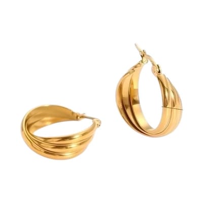 Aramat Jewels | Oorringen | Multi Oorringen RVS Goudkleurig – 22mm – 3 Gladde Hoepels | | | |9mm | Staal | Volwassenen | Verkleurd niet