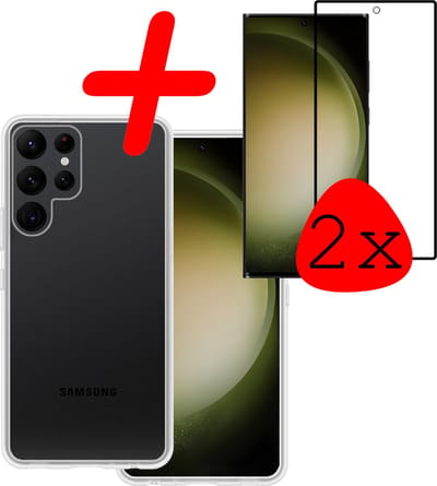 Hoesje Met 2x Screenprotector - Geschikt voor Samsung Galaxy S23 Ultra - Sterk & Shockproof - Back Cover - Siliconen Case - Telefoon Hoes - Transparant