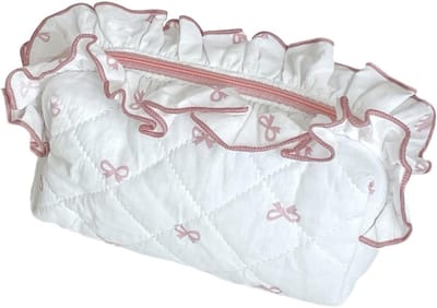 Schattige Make-up Tas van Katoen met Ruitpatroon en Rits Sluiting voor Vrouwen en Meisjes, Ideaal voor Reizen en Organisatie van Schoonheidsproducten