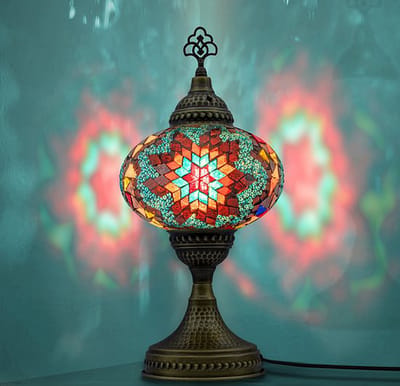 Mozaiek Lamp - handgemaakt nachtlampje - 1 stuk - dik glas en messing basis
