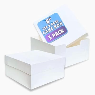 Square Cake Boxes 20cm - Pack of 5 - Perfect for Transporting Cakes