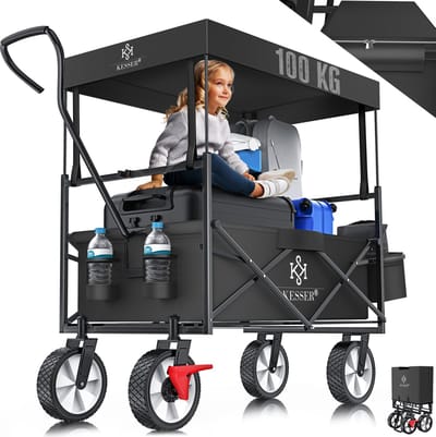 KESSER® Bolderkar opvouwbaar Bolderwagen tot 100 kg draagvermogen - Strandkar met massieve banden Transportkar - Zwart