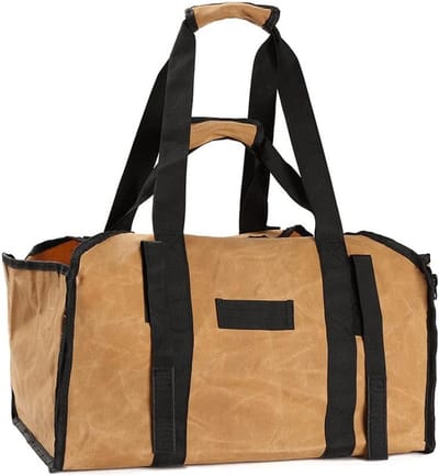 Brandhout Opbergtas - Draagbare Houtzak - Outdoor Haardhout Vervoer - Grote Canvas Capaciteit - 47x31x37cm - Kaki