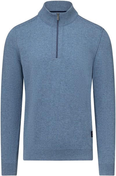 State Of Art Half Zip Trui Wool Blend Melange Blauw - Maat M - Heren - Pullovers