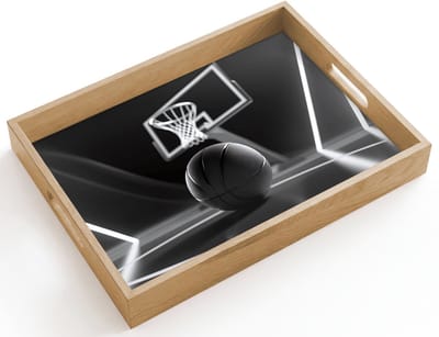 Dienblad hout 40x30 cm - Schootdienblad - Basketbal - Basketbalveld - Lichtlijnen - Borrelplank rechthoek - Plateau dienbladen