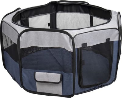 Hondenren – puppyren – Flamingo Flavio Blauw M – 84x84x43cm – nylon – met afdeknet – uitneembare bodem – opvouwbaar – lichtgewicht – binnen en buiten