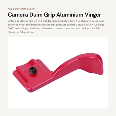 Dailygoods- Duim Grip Aluminium - Hot Shoe Beugel - Geschikt voor Fuji X100/X100S/X-E1/X10/X-Pro1 - OM-D EM-5/PEN-F/E-P3/E-P1 - Hoogwaardig Materiaal - Zwart/Silver/Rood - Camera Grip
