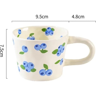 Handgeknepen Keramische Mokken en Schoteltjes Koffiekopje Schattig Handbeschilderd Bloemig Bosbes Liefde Melk Thee Kopjes Ontbijtdrinkware Mokken 300ml white