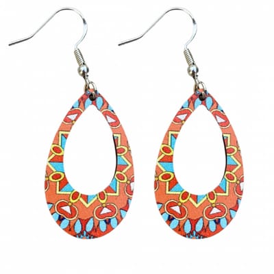 Zilveren houten oorbellen Mexico oranje - Charme Bijoux