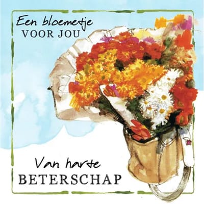 Rien Poortvliet Wenskaart Een bloemetje voor jou – Van harte beterschap – 13,5 x 13,5 cm