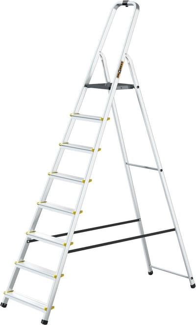 Stevige Aluminium Huishoudtrap met 8 Treden en Werkhoogte 3.65 m