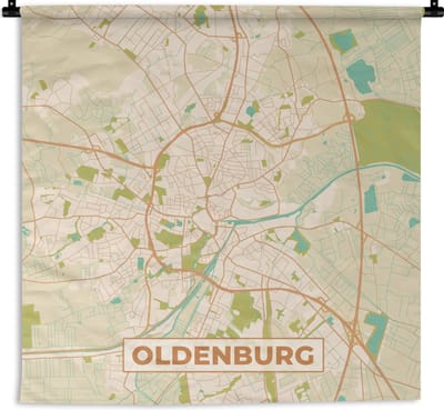 Wandkleed - Wanddoek - Plattegrond - Oldenburg - Vintage - Kaart - Stadskaart - 180x180 cm - Wandtapijt