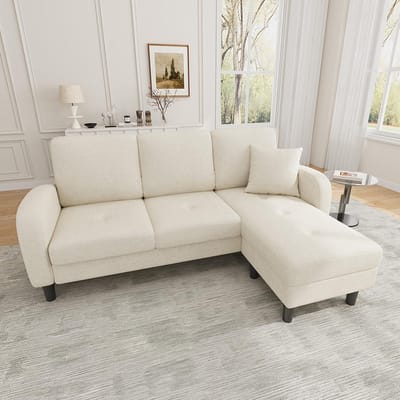 BLACKCOLORS 166 x 118 x 77 cm, L-hoekbank met chaise longue - 3-zitsbank, ademende katoen- en linnenstof, kunststof poten, modulair ontwerp, ideaal voor woonkamers, appartementen en kantoren