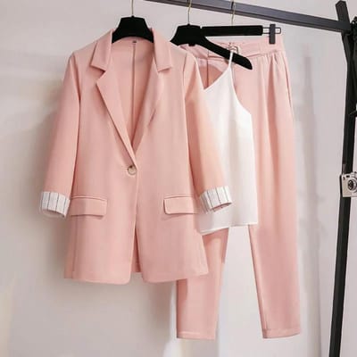 Dames Set Lange Mouw Blazer Broek Pak Kantoor Dame Trainingspak Driedelige Set Fitness Outfits Streetwear M roze