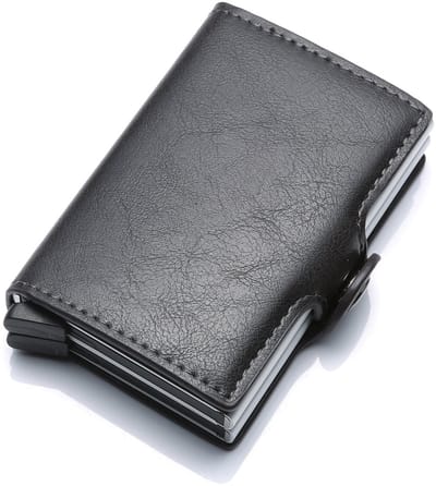 Luxe dubbele RFID-kaarthouder - PU dubbele doos - Creditcardhouder met biljetruimte - Aluminiumlegering automatische uitwerpkaarthouder - Metalen geld -Lichtgrijs