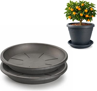 Plasticforte plantenpot onder schotel / opvang schaal - 2x - antraciet - dia 45 cm - Kunststof - voor een pot met dia 55/60 cm