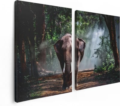 Artaza Canvas Schilderij Tweeluik Olifant In Het Bos - 120x80 - Foto Op Canvas - Canvas Print