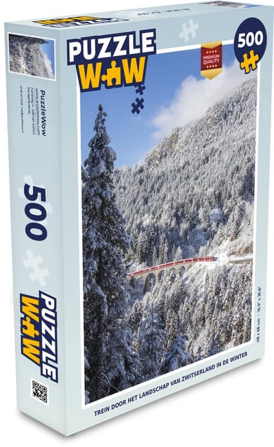 Puzzel Trein door het landschap van Zwitserland in de winter - Legpuzzel - Puzzel 500 stukjes
